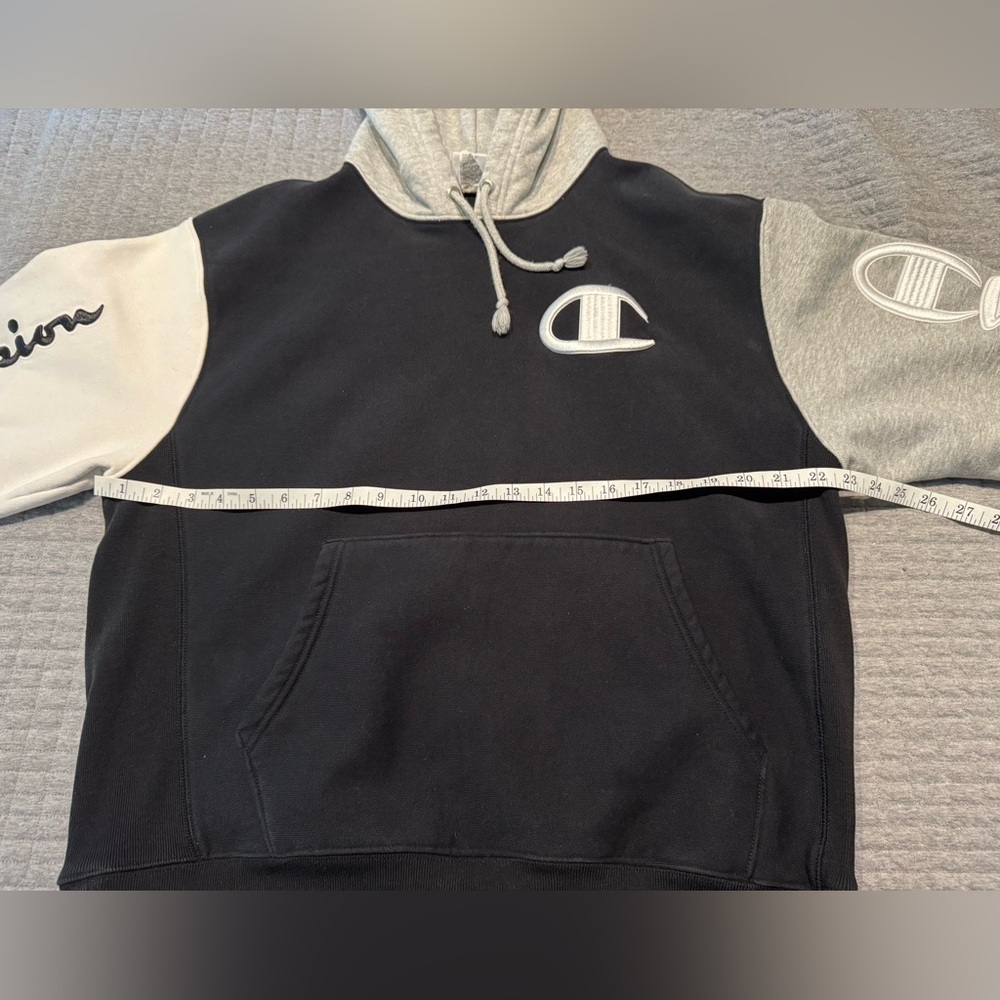 Champion Men's Reverse Weave Colorblock Black, Gray and White Hoodie. - Picture 9 of 12